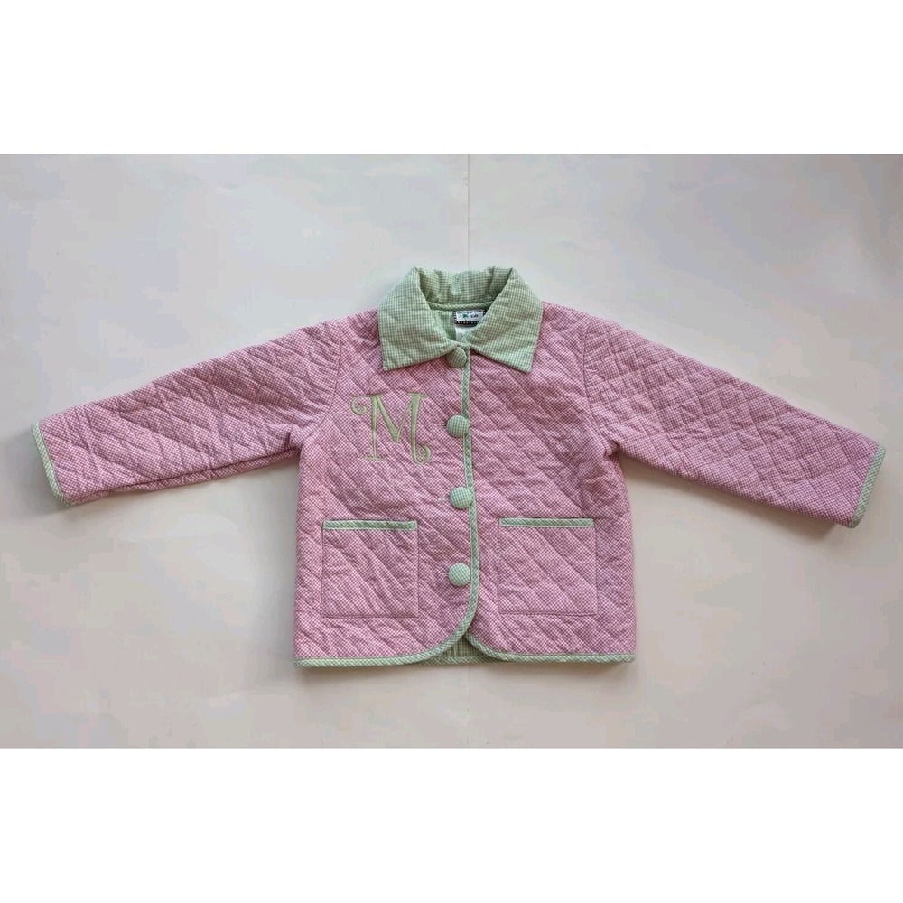 Shrimp & Grits  Kids Jacket Quilted Girls Sz 3T Cotton Blend Pink Green Buttons